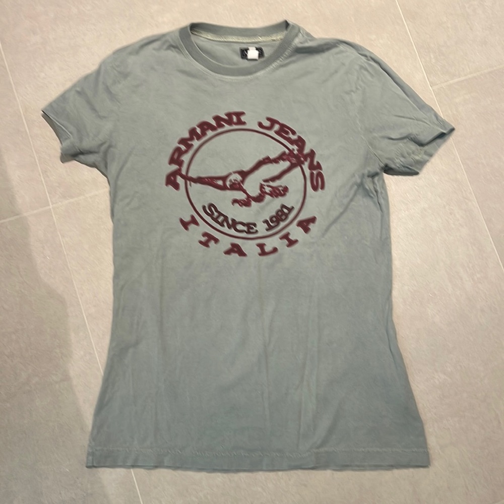 Armani jeans men size medium vintage gray and red T shirt eagle since 1981
